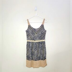 LOFT Soft Cream, Navy and Tan Subtle Abstract Patterned Mini Dress Sz 12P